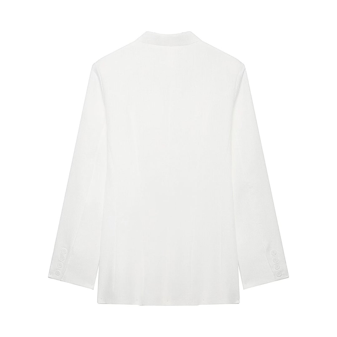 Damen Mandarin-Kragen Longblazer mit durchgehender Knopfleiste und aufgesetzten Taschen Echo Archiv