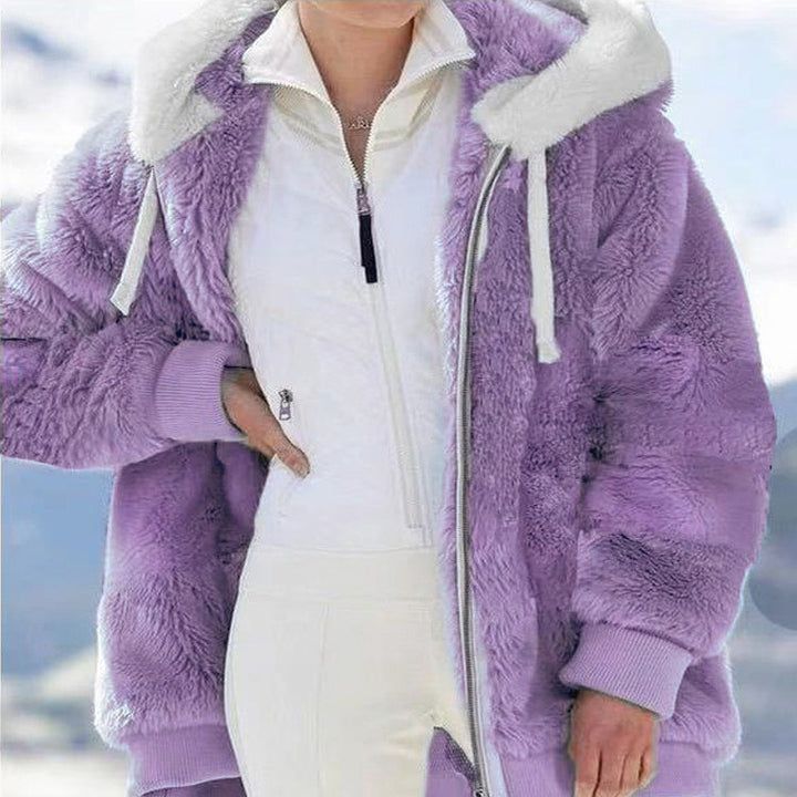 Damen nan kuschelige Kapuzen-Teddyjacke mit wattiertem Innenfutter und Rippbündchen Echo Archiv