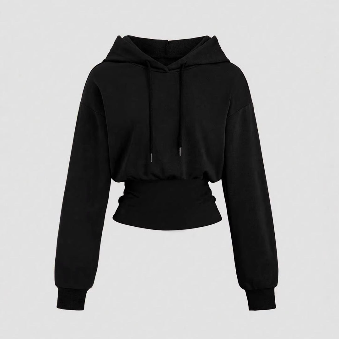 Damen Kurz geschnittener Kapuzenpullover mit tailliertem Rippenbund – Avérine