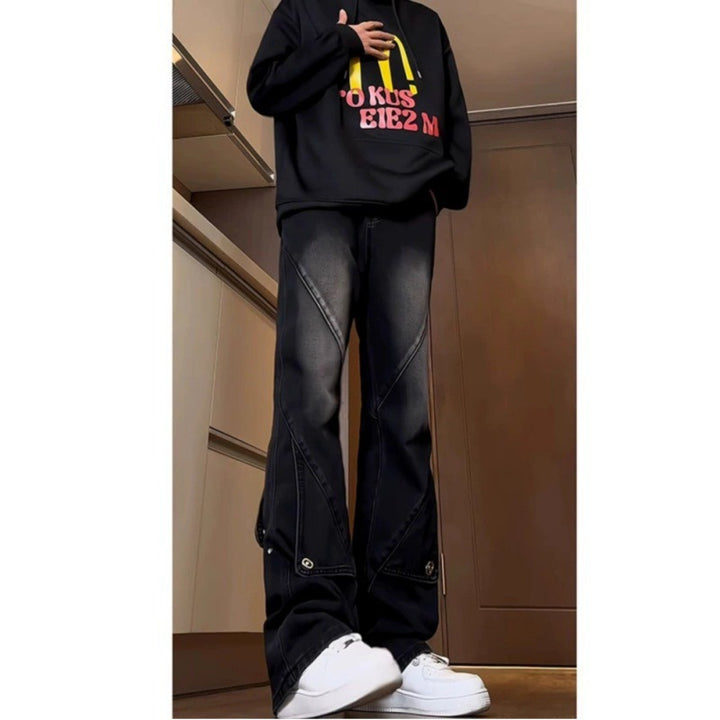 Herren Modische Oversized Denim-Hose mit kreativen Nähte Echoarchiv