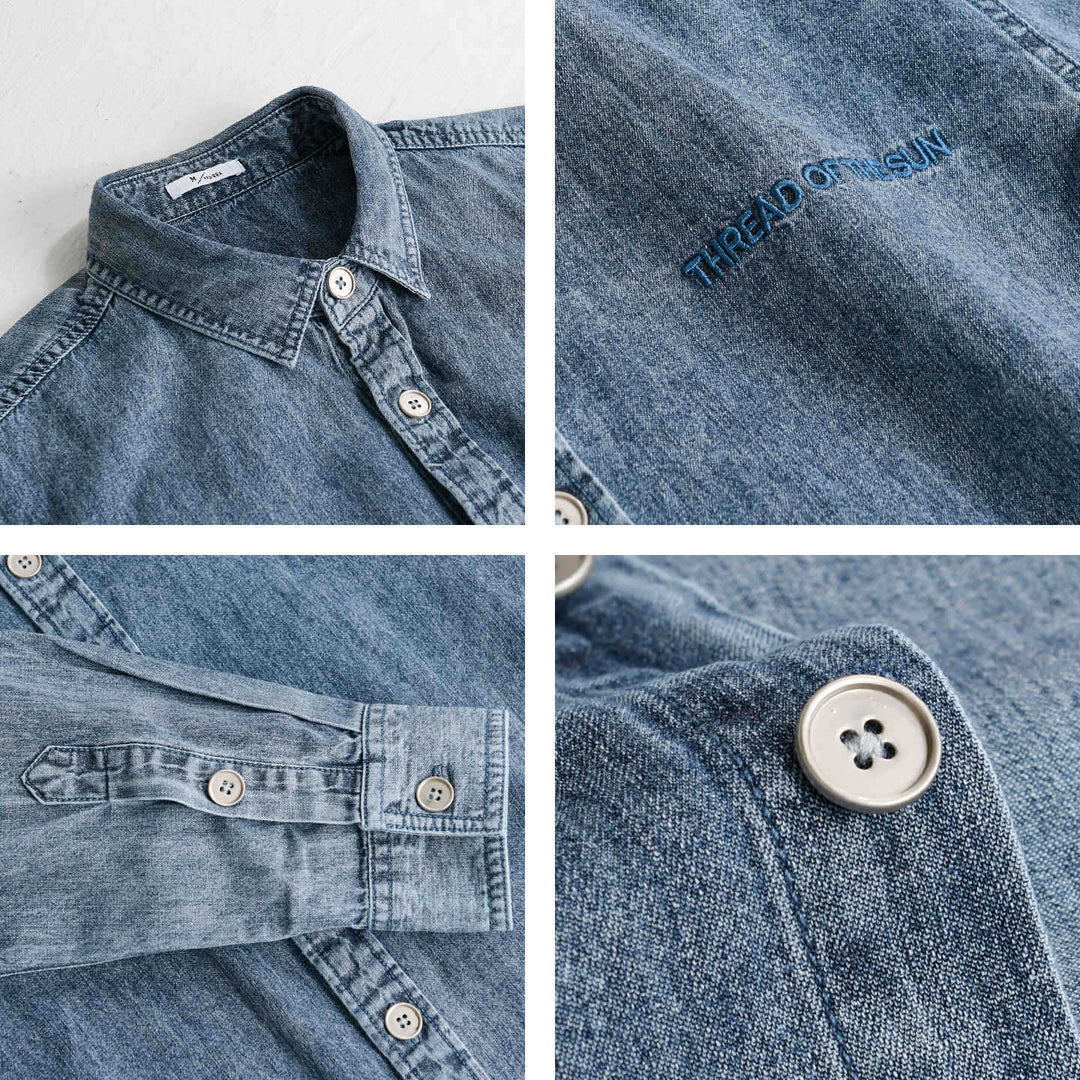 Herren entspanntes Denim-Overshirt mit Knopfleiste und Bruststickerei Echoarchiv