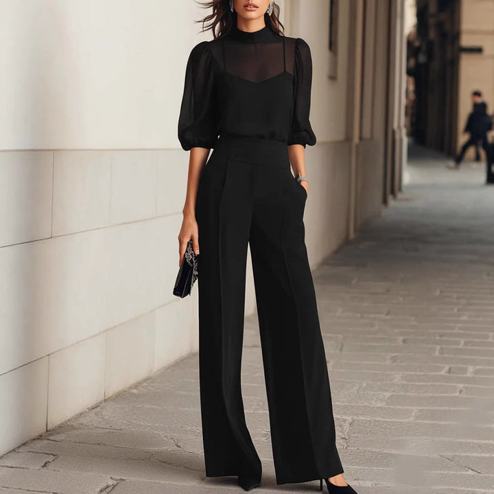 Damen elegantes Blusenset mit weiten Beinen und transparenten Ärmeln Echo Archiv