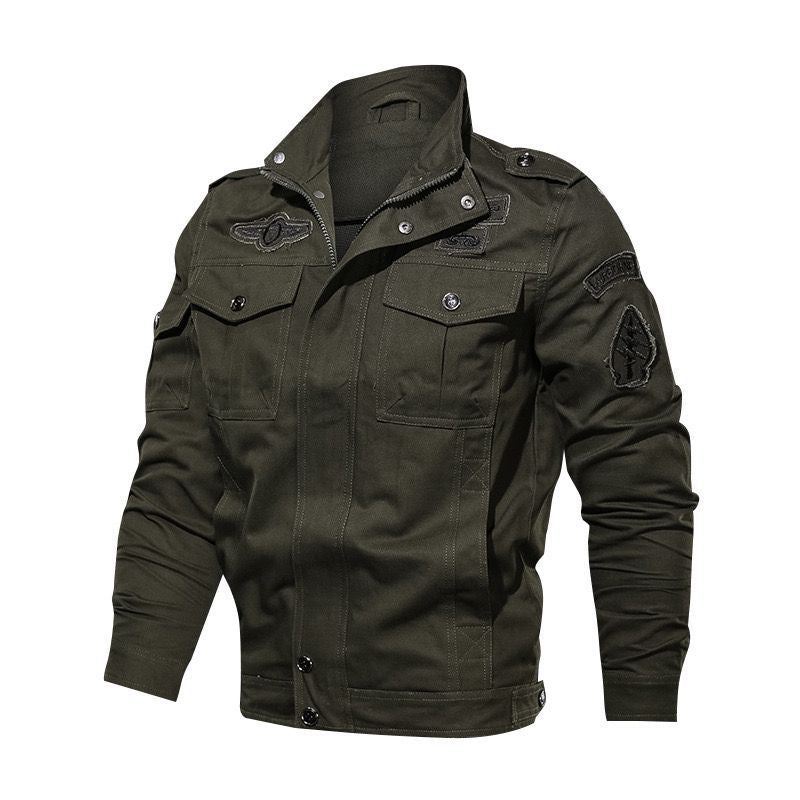 Herren Militärische Canvas-Fieldjacke mit Aufnähern und Stehkragen Echoarchiv