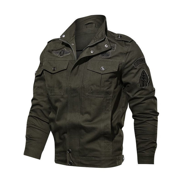 Herren Militärische Canvas-Fieldjacke mit Aufnähern und Stehkragen Echoarchiv