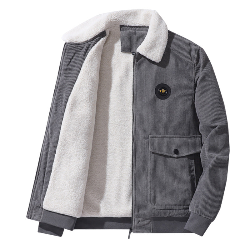Herren Cord-Truckerjacke mit Sherpa-Kragen, Reißverschluss und aufgesetzten Pattentaschen – Taviero