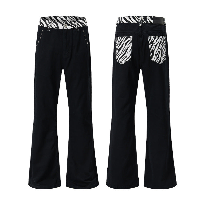 Herren weite Baumwollmix-Hose im Palazzoschnitt mit kontrastierenden Zebra-Print Gesäßtaschen Echo Archiv