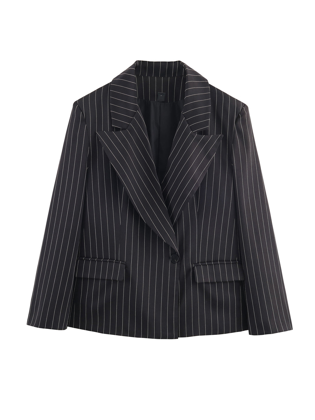 Damen Nadelstreifen-Blazer mit weitem Revers und Pattentaschen Echoarchiv