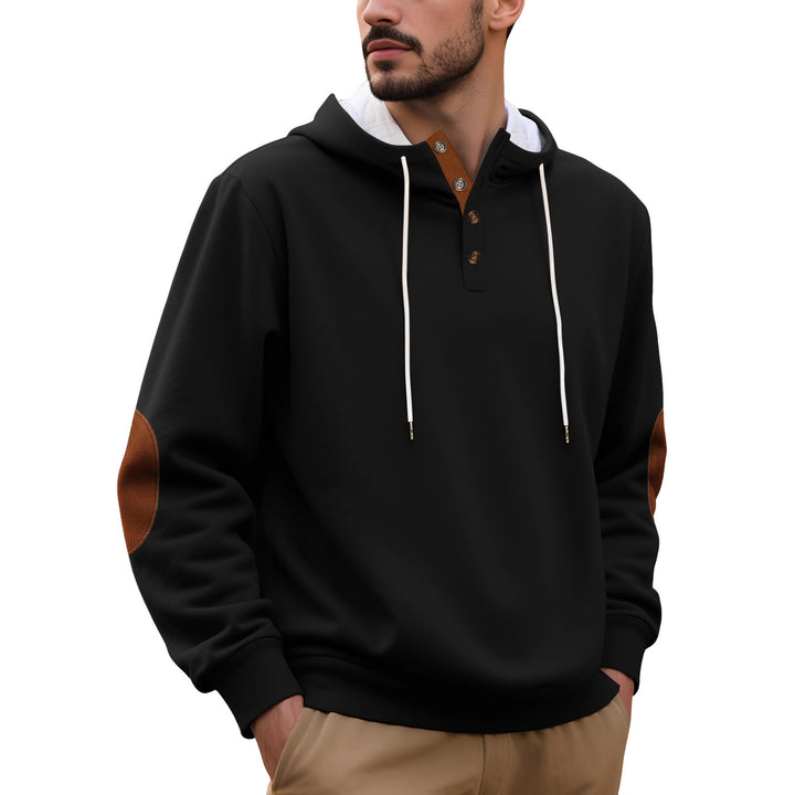 Herren Kapuzenpullover mit modernem Knopfleisten-Design und verstärkten Ellbogenpatches Echoarchiv