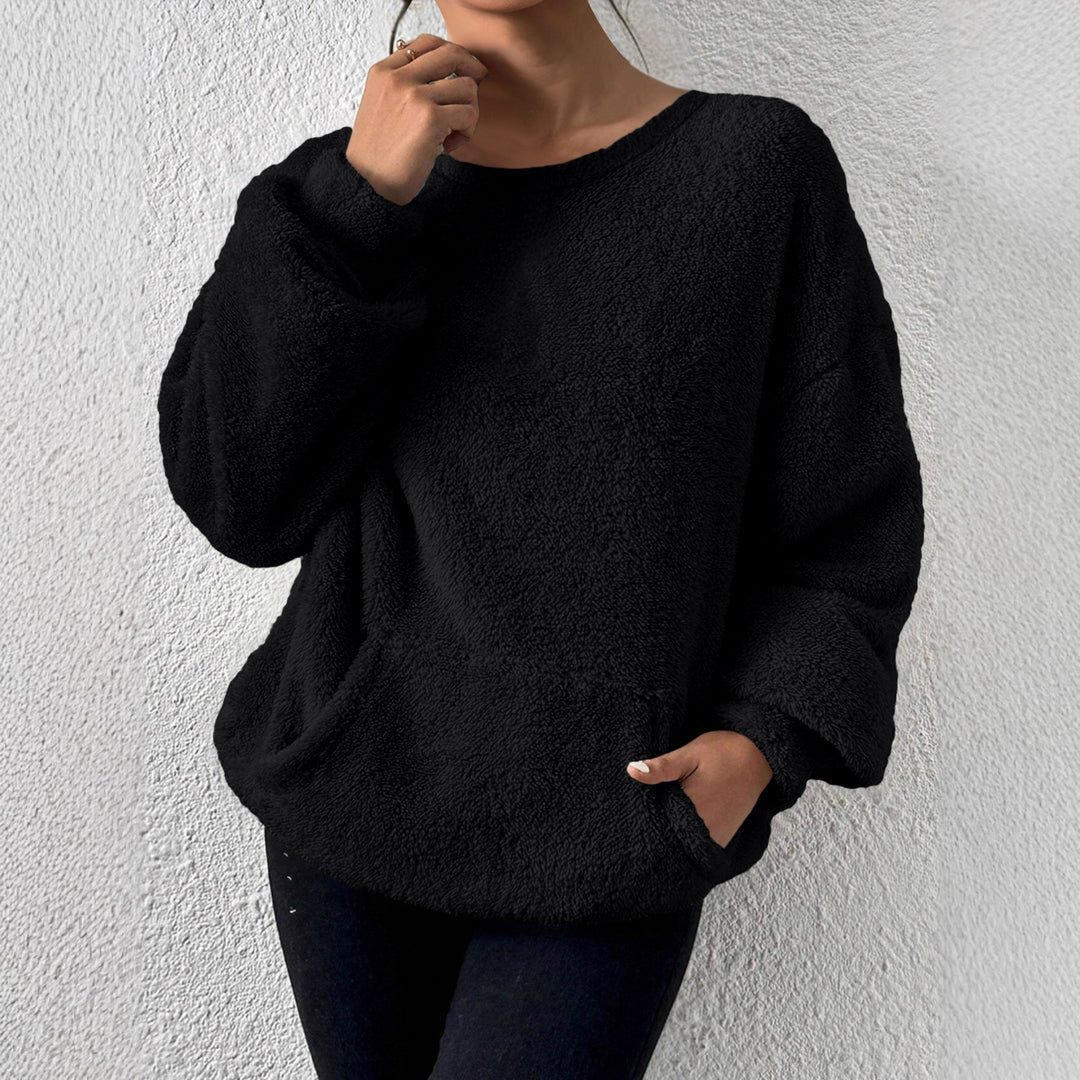 Damen Kuscheliger Teddy-Fleece-Pullover mit Kängurutasche – Mavelle
