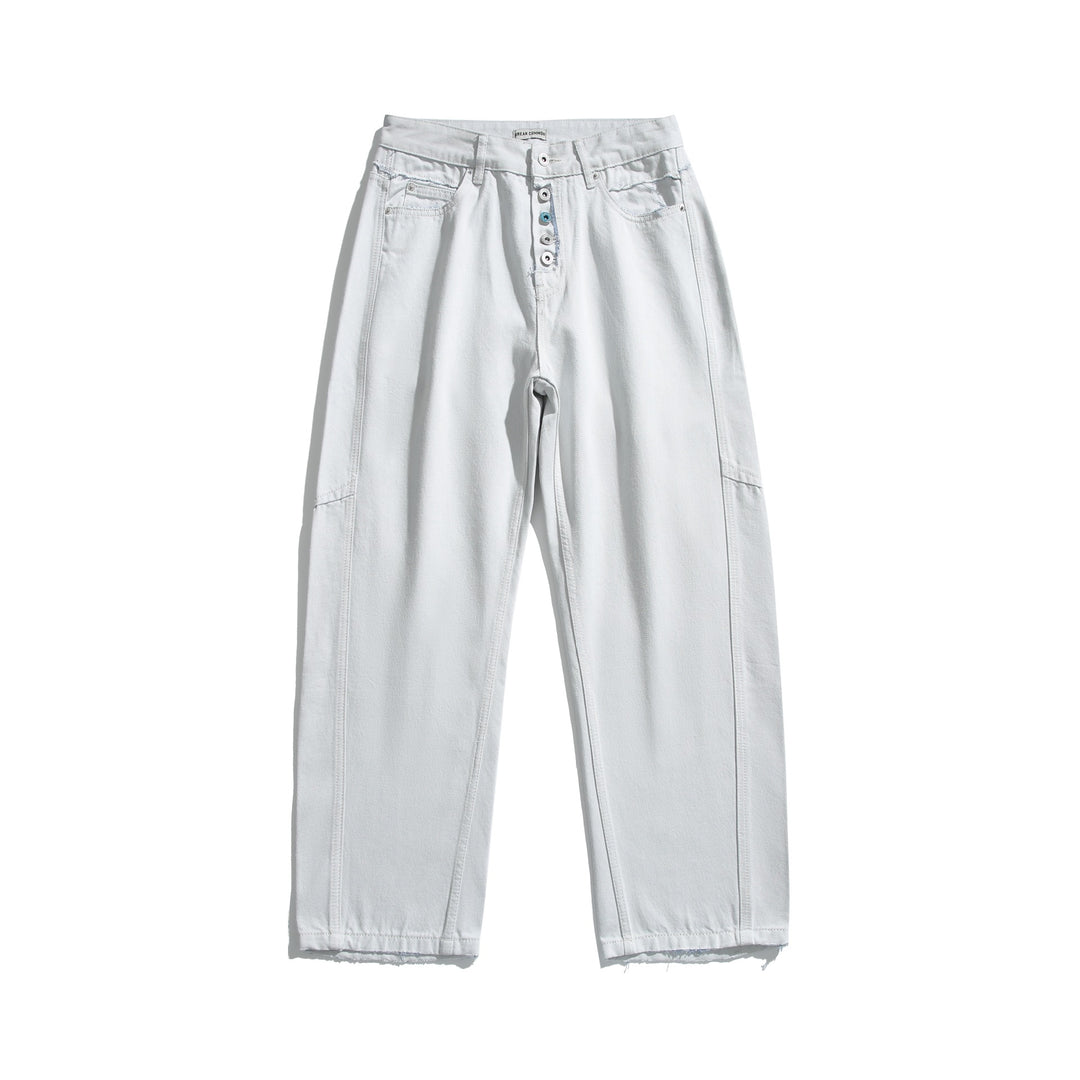 Damen Hochtaillierte Relaxed-Fit-Jeans mit sichtbarer Knopfleiste und Cargo-Seitennähten Echoarchiv