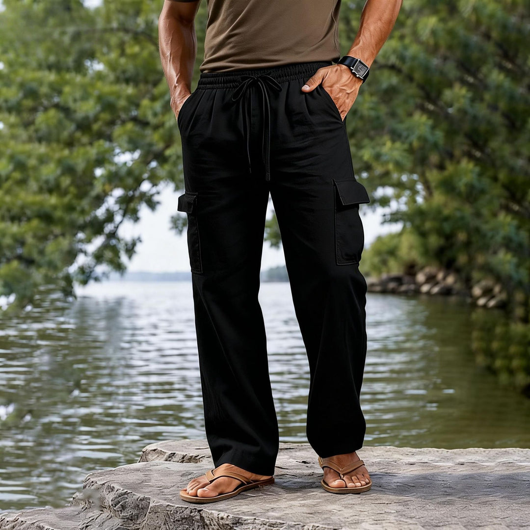 Herren leichte Cargo-Freizeithose mit elastischem Tunnelzugbund und geradem Bein – Bravaro