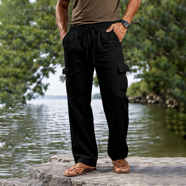 Herren leichte Cargo-Freizeithose mit elastischem Tunnelzugbund und geradem Bein – Bravaro