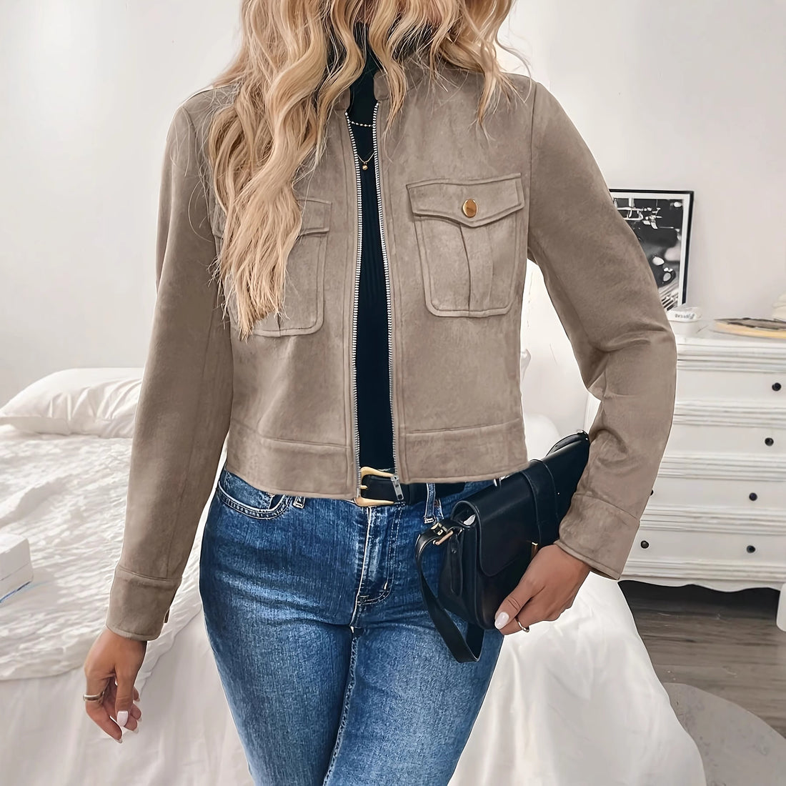 Damen Modische Kurzjacke aus Wildleder – Célinea