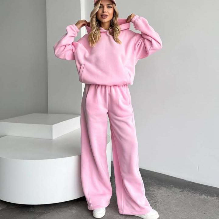 Damen Oversize Loungewear-Set aus schwerem Sweat mit Kapuzenpullover und weitem hochgeschnittenem Jogger – Auréline