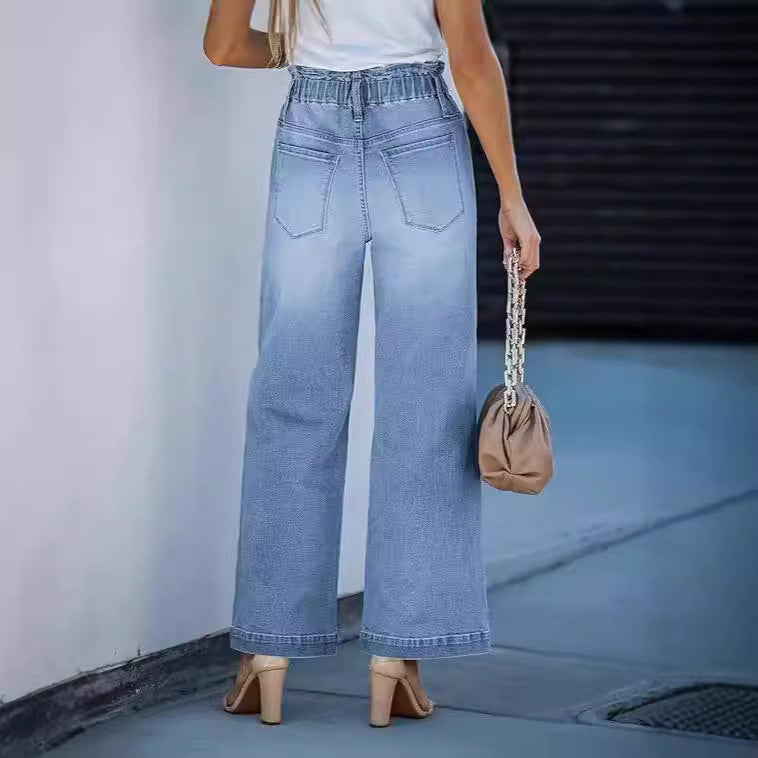 Damen nan hochgeschnittene Weitbein-Jeans mit Kordelbund und lässiger Culotte-Silhouette Echo Archiv