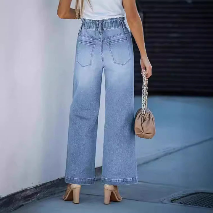 Damen nan hochgeschnittene Weitbein-Jeans mit Kordelbund und lässiger Culotte-Silhouette Echo Archiv