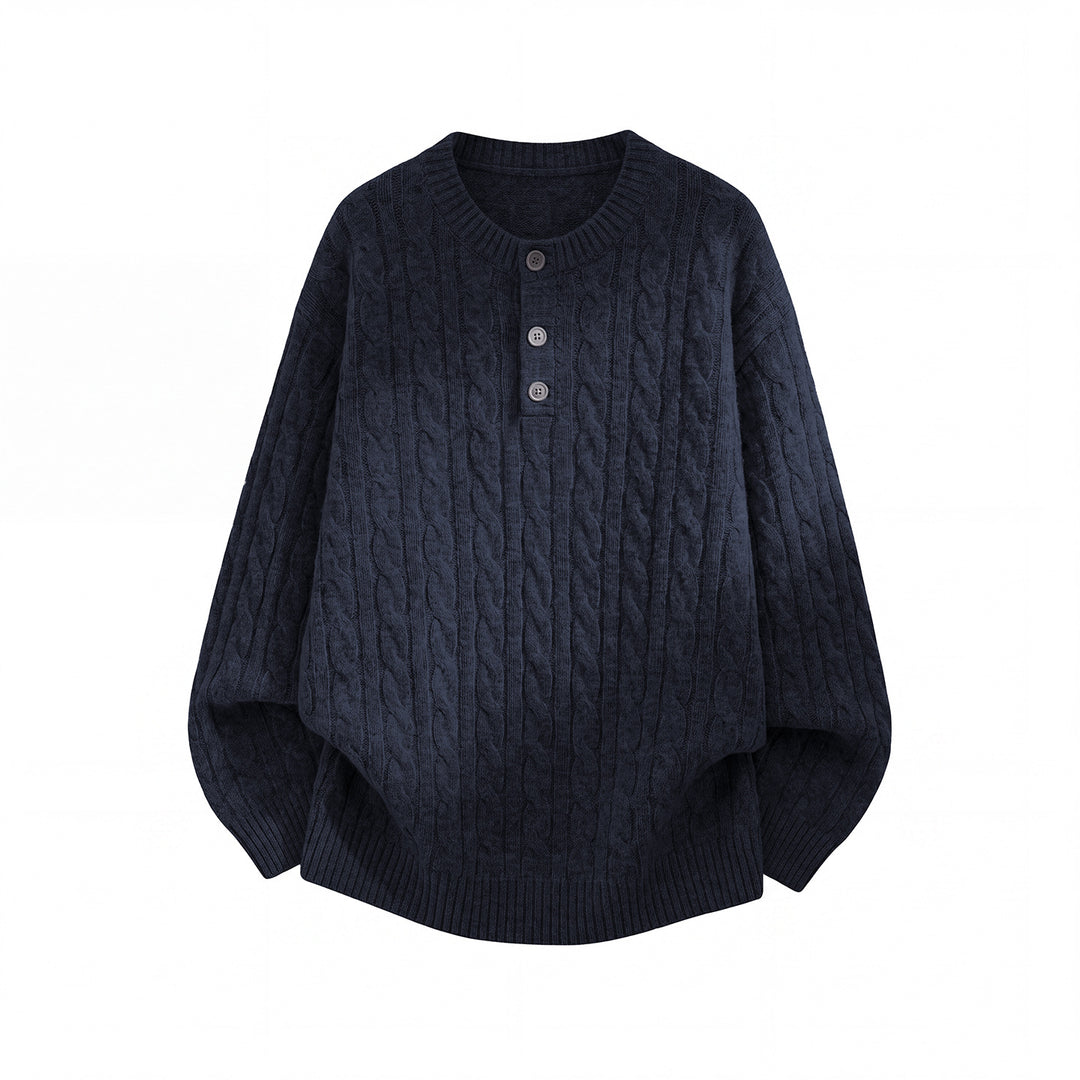 Unisex Oversize Zopfmuster-Strickpullover mit Henley-Knopfleiste Echo Archiv