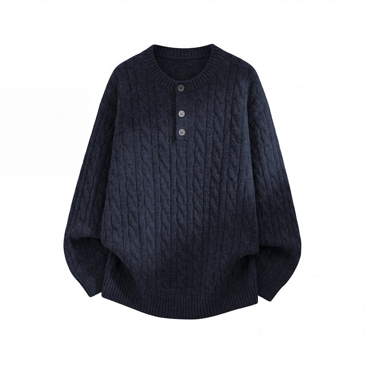 Unisex Oversize Zopfmuster-Strickpullover mit Henley-Knopfleiste Echo Archiv