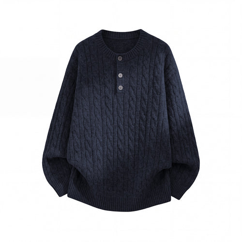 Unisex Oversize Zopfmuster-Strickpullover mit Henley-Knopfleiste Echo Archiv