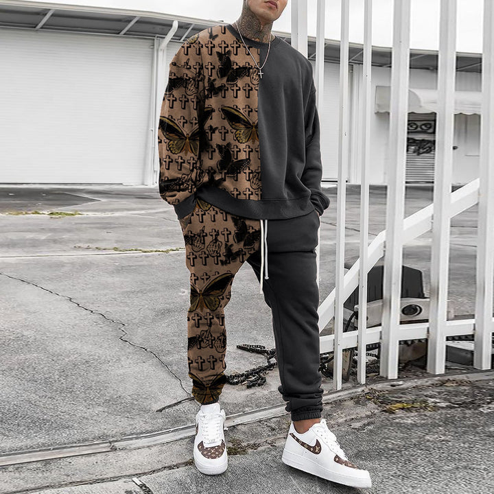 Herren Weit geschnittenes Freizeit-Set aus Baumwollfleece mit grafischem Frontprint und Kordel-Jogger Echoarchiv