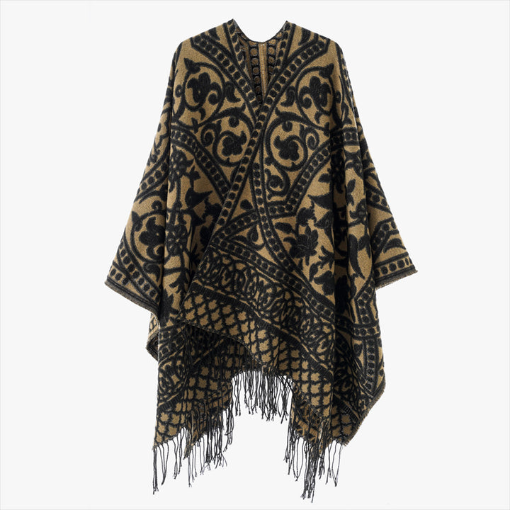 Damen Jacquard-Überwurf mit orientalischem Ornamentmuster und Fransensaum Echo Archiv