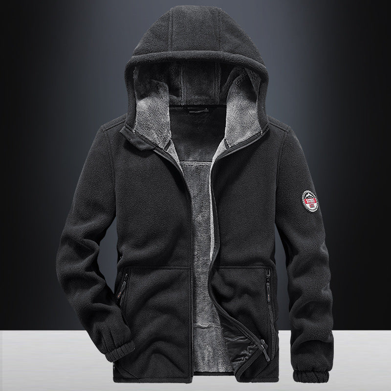 Herren Kapuzen-Fleecejacke mit Teddy-Innenfutter und Reißverschlusstaschen – Taviero