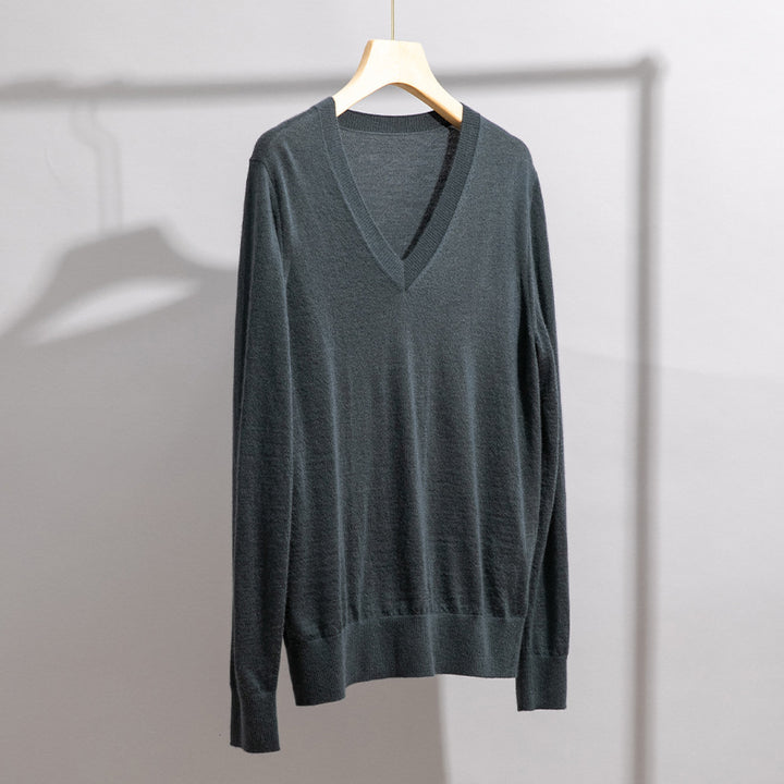 Herren Feiner V‑Ausschnitt-Pullover aus Merinomischung mit leichtem Strukturstrick Echoarchiv