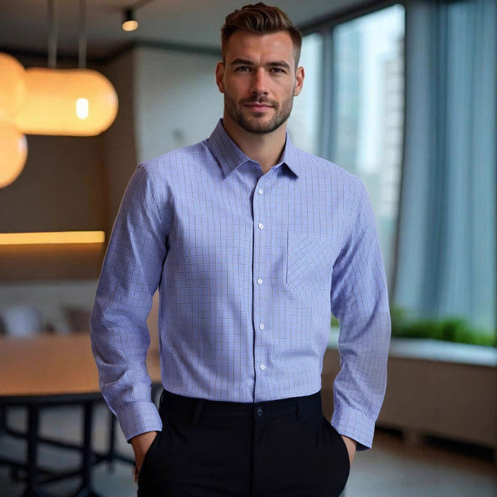 Herren kariertes Langarmhemd mit eleganter Passform und praktischer Brusttasche Echoarchiv