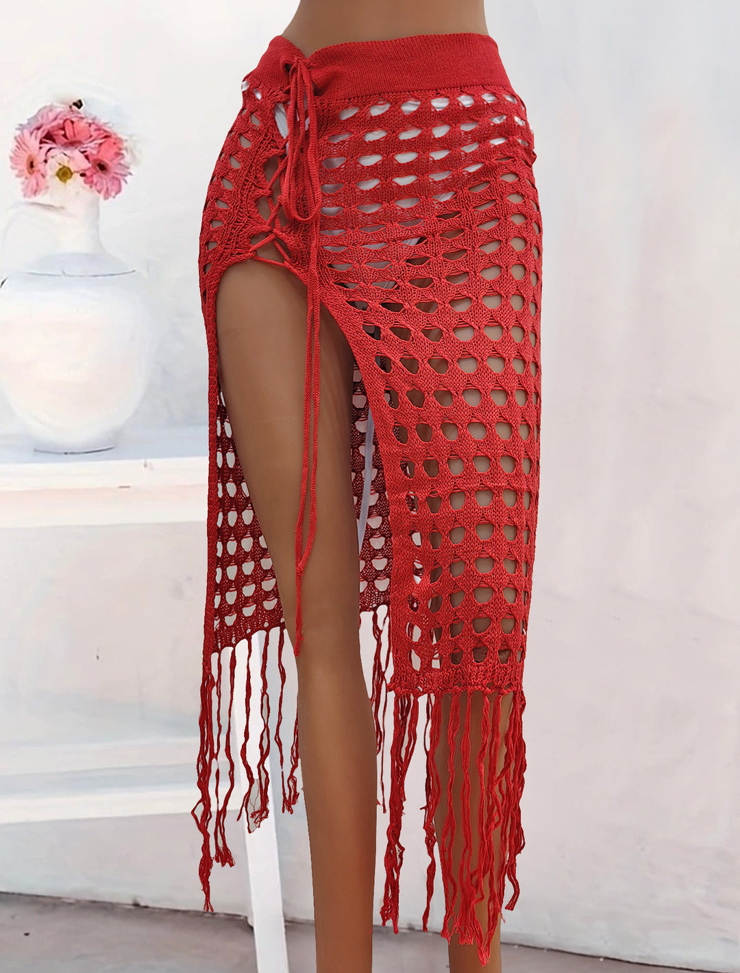 Damen gehäkelter Strand-Sarong mit Fransen Echo Archiv