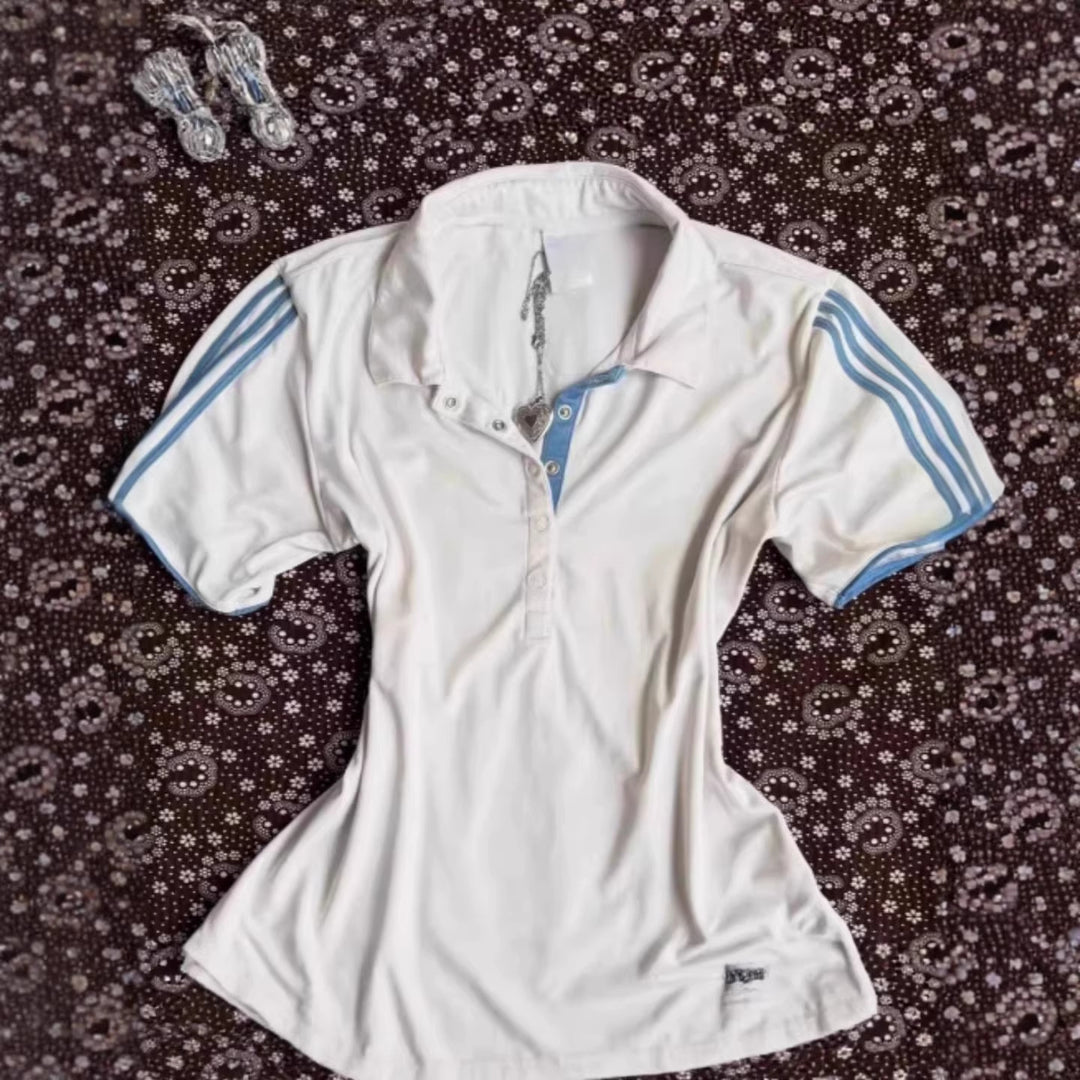 Damen Sportliches Polo-Shirt mit gestreiftem Kragen Echo Archiv