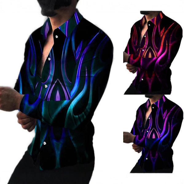 Herren Langarmhemd mit modernem Neon-Muster und figurbetonter Passform Echoarchiv