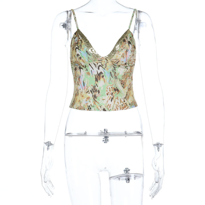 Damen Dekoratives Spaghettiträger-Top mit Glitzer und animalischem Muster Echo Archiv