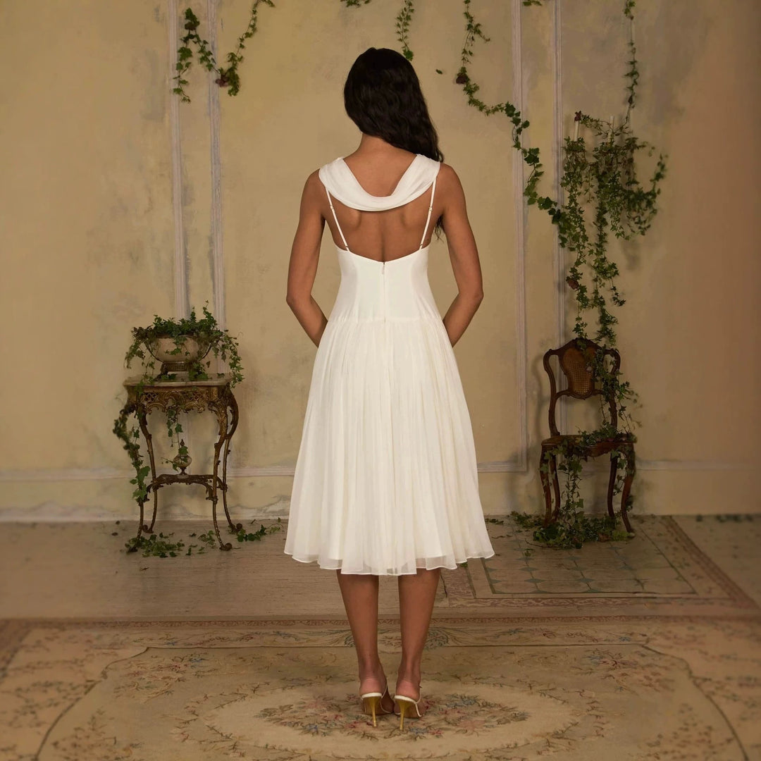 Damen Elegantes Midikleid mit schulterfreiem Design und fließendem Rock Echo Archiv