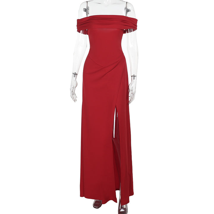 Damen Elegantes Off-Shoulder-Maxi-Kleid mit verführerischem Schlitz Echo Archiv