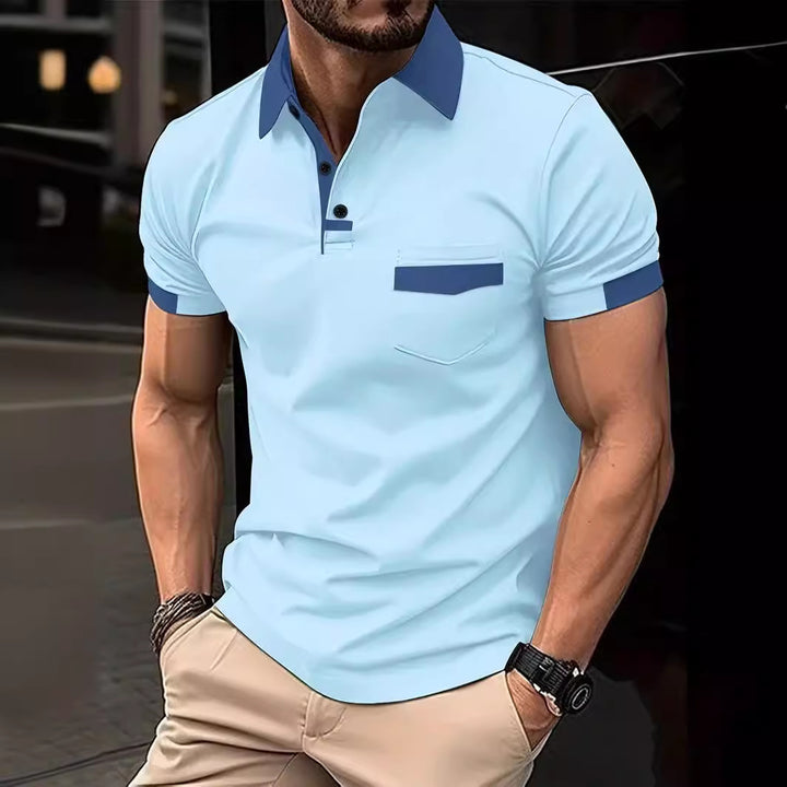 Herren modisches Polohemd mit Brusttasche und Kontrastkragen Echoarchiv