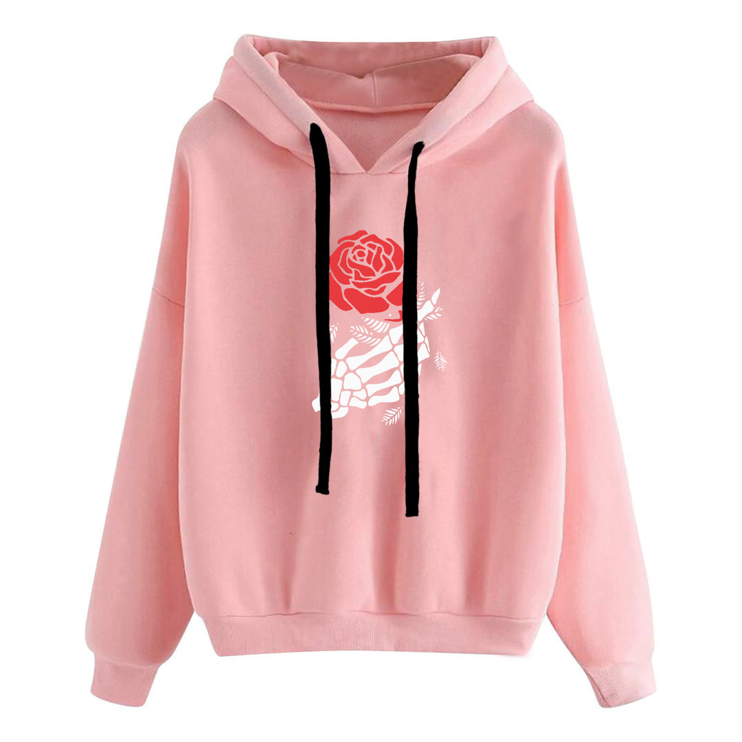 Damen lässiger Oversize Kapuzenpullover mit Herz‑und‑Pfotenprint, Kordelzug und gerippten Bündchen – Auréline