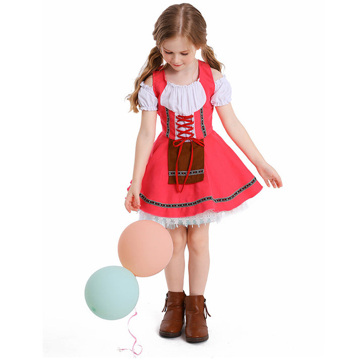 Damen nan traditionelles Kinderdirndl mit Schnürmieder, Spitzenunterrock und dekorativer Schürze Echo Archiv