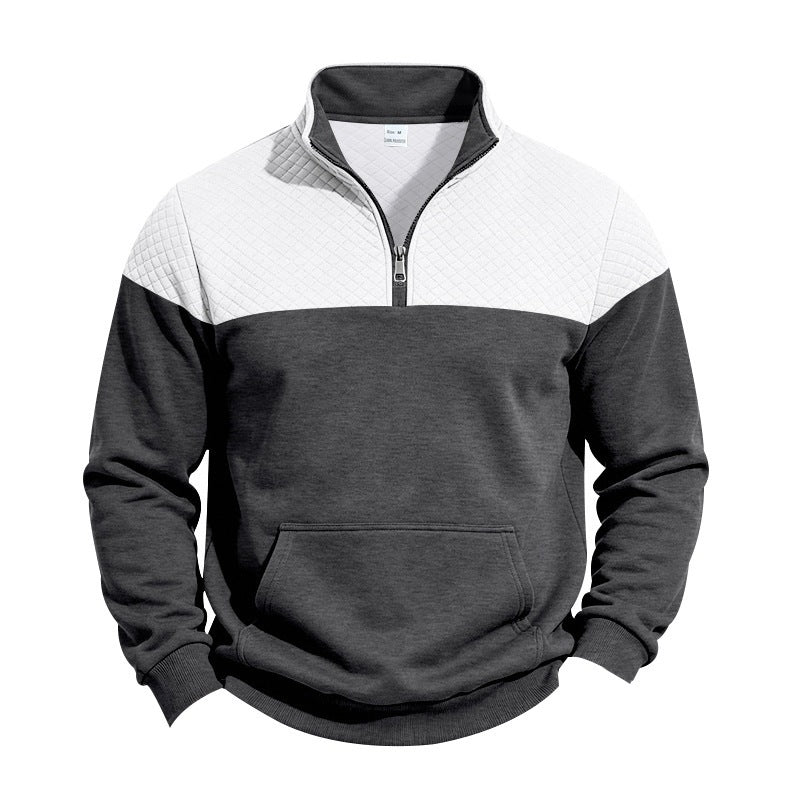Herren Stehkragen-Sweatshirt mit Halbzip, gesteppter Schulterpasse und Kängurutasche Echoarchiv