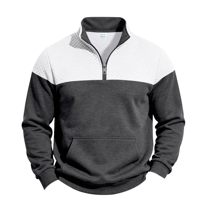 Herren Stehkragen-Sweatshirt mit Halbzip, gesteppter Schulterpasse und Kängurutasche Echoarchiv