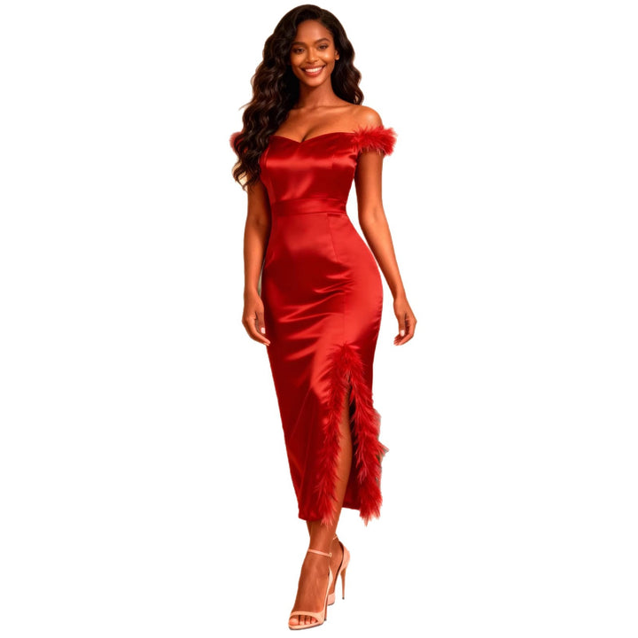 Damen elegantes Abendkleid mit raffinierter Feder-Verzierung Echo Archiv