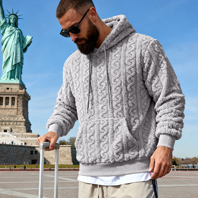 Herren nan Kuscheliger Sherpa-Hoodie mit Zopfmuster, Kängurutasche und Rippbündchen Echo Archiv