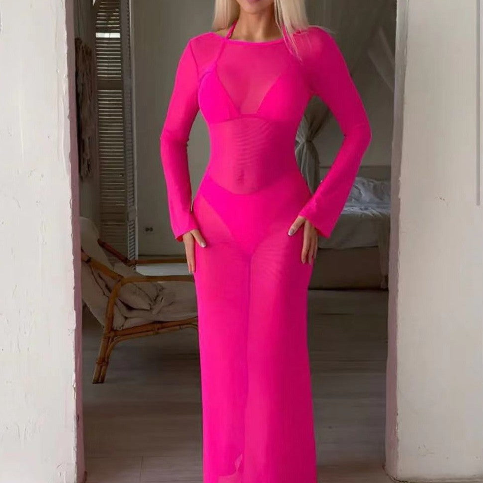 Damen Langarm Transparentes Strandkleid Echo Archiv