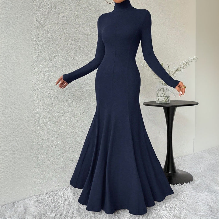 Damen figurbetontes Rollkragen-Maxikleid mit Meerjungfrauen-Silhouette, langen Ärmeln und formendem Stretch-Jersey – Valéora