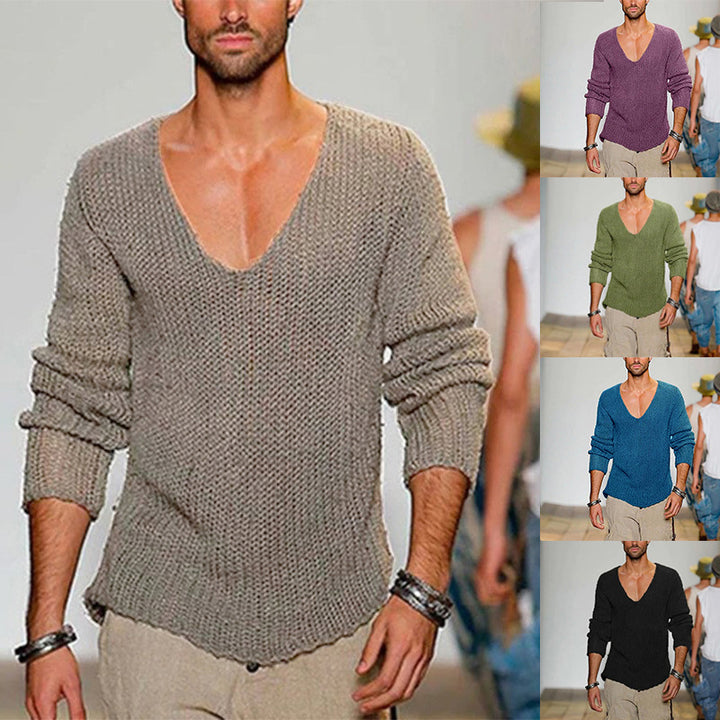 Herren lässiger Strickpullover mit tiefem V-Ausschnitt und komfortablem Schnitt Echoarchiv