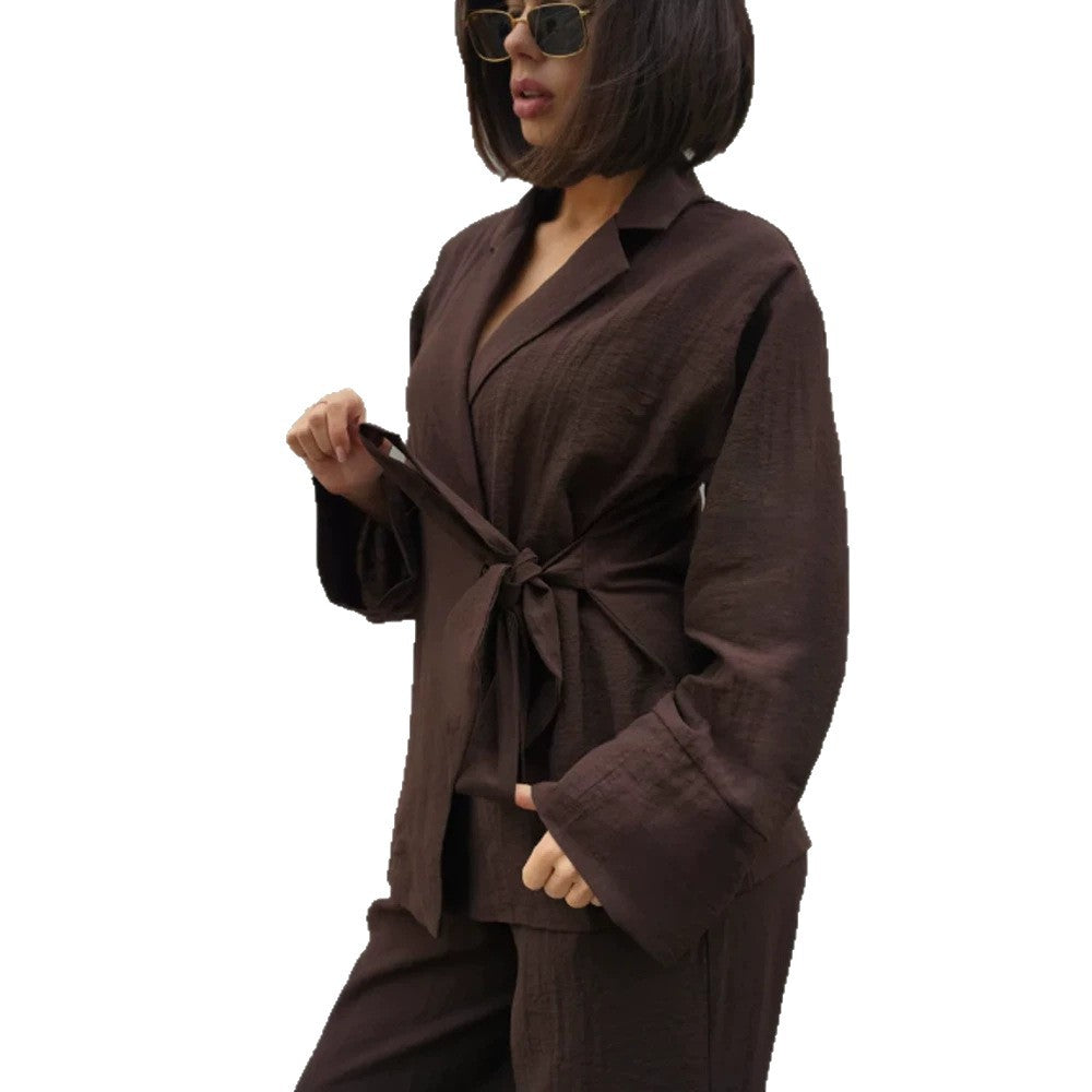 Damen Wickel-Blazer mit Bindegürtel, lässigem Oversize‑Schnitt und Reverskragen Echoarchiv
