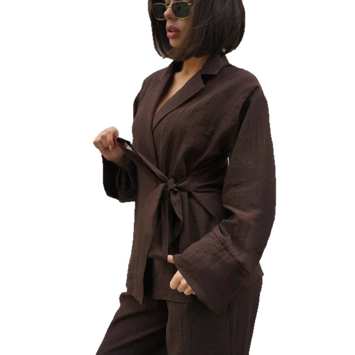 Damen Wickel-Blazer mit Bindegürtel, lässigem Oversize‑Schnitt und Reverskragen Echoarchiv