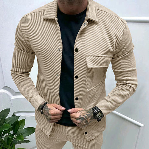 Herren lässige Streifenjacke aus strukturierter Baumwolle mit praktischen Taschen Echoarchiv