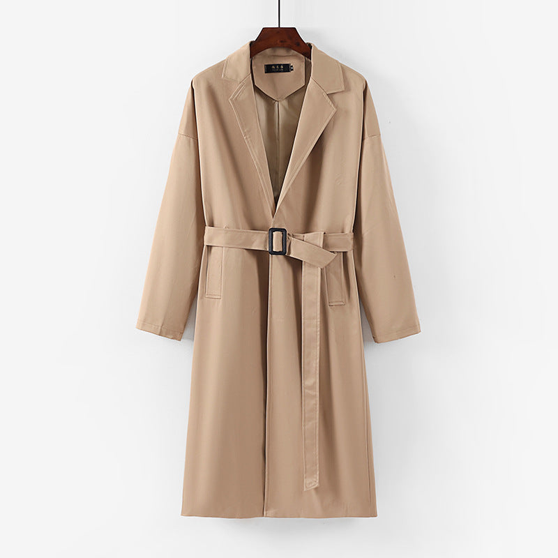 Damen Longline Trenchcoat mit Taillengürtel und fallendem Revers Echoarchiv