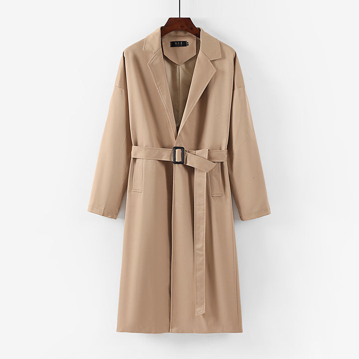 Damen Longline Trenchcoat mit Taillengürtel und fallendem Revers Echoarchiv