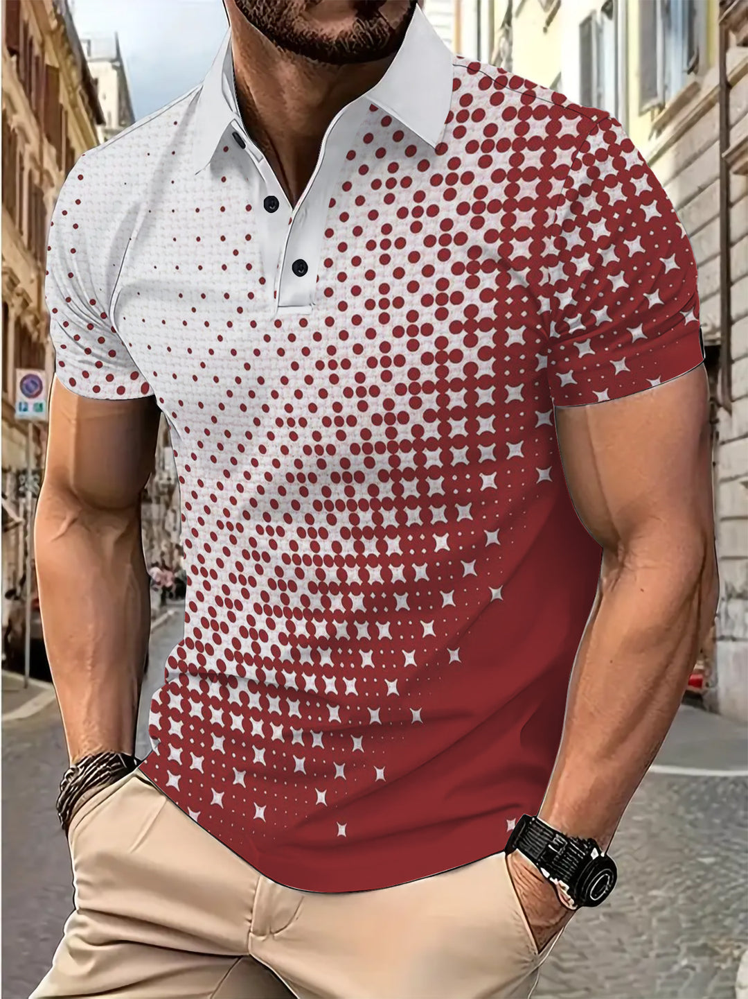 Herren Kurzarm Poloshirt mit innovativem Grafikdesign Echoarchiv